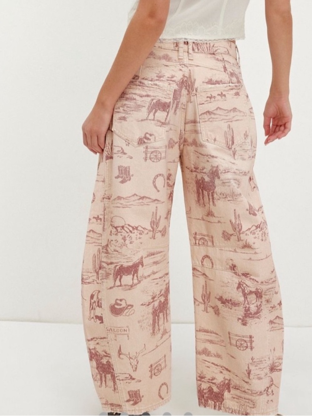 We the Free People barrel jean western horse sand combo Wild West 25 SHORT